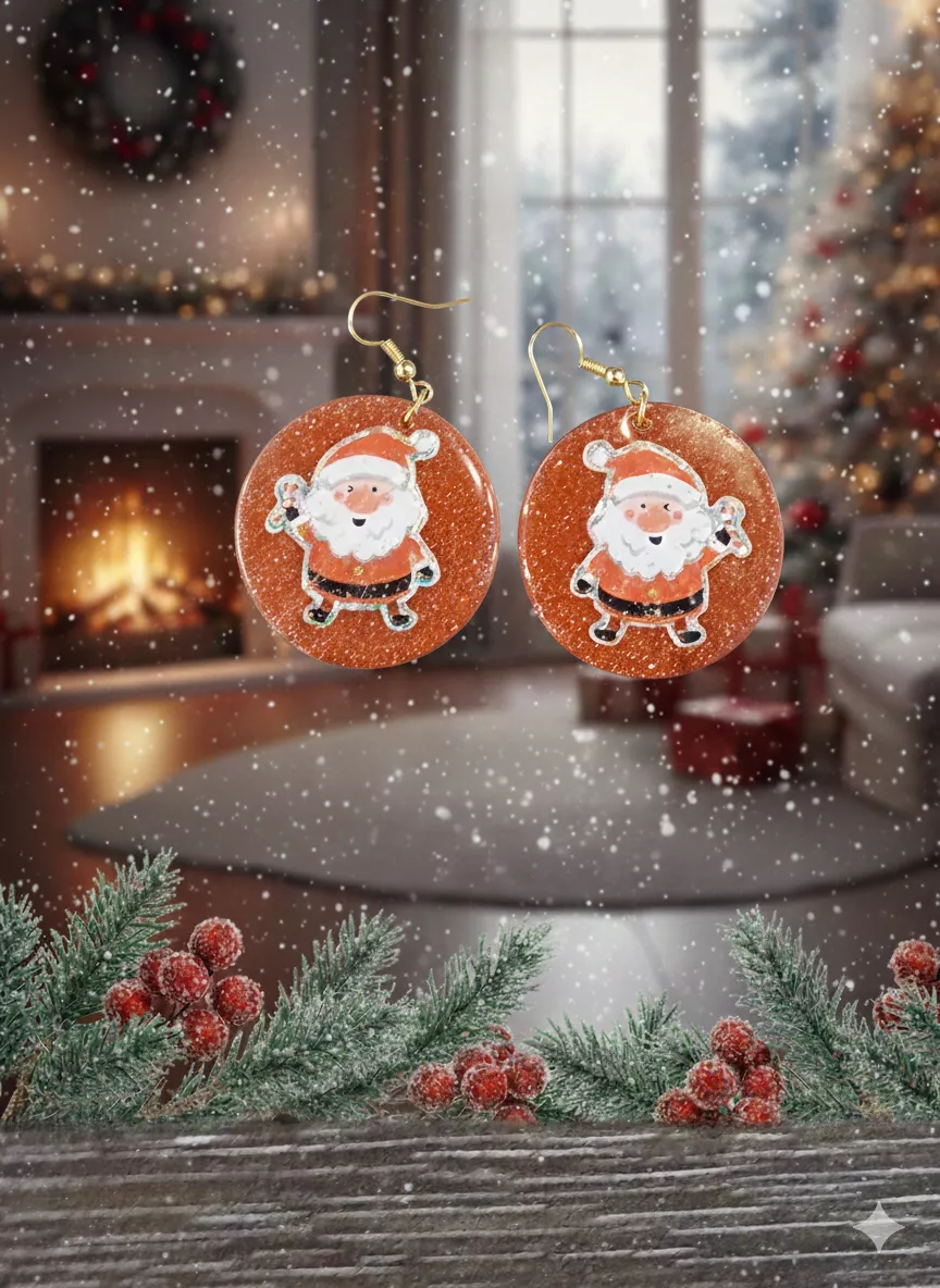 Boucles d'Oreilles Ronds "Père Noël Scintillant"