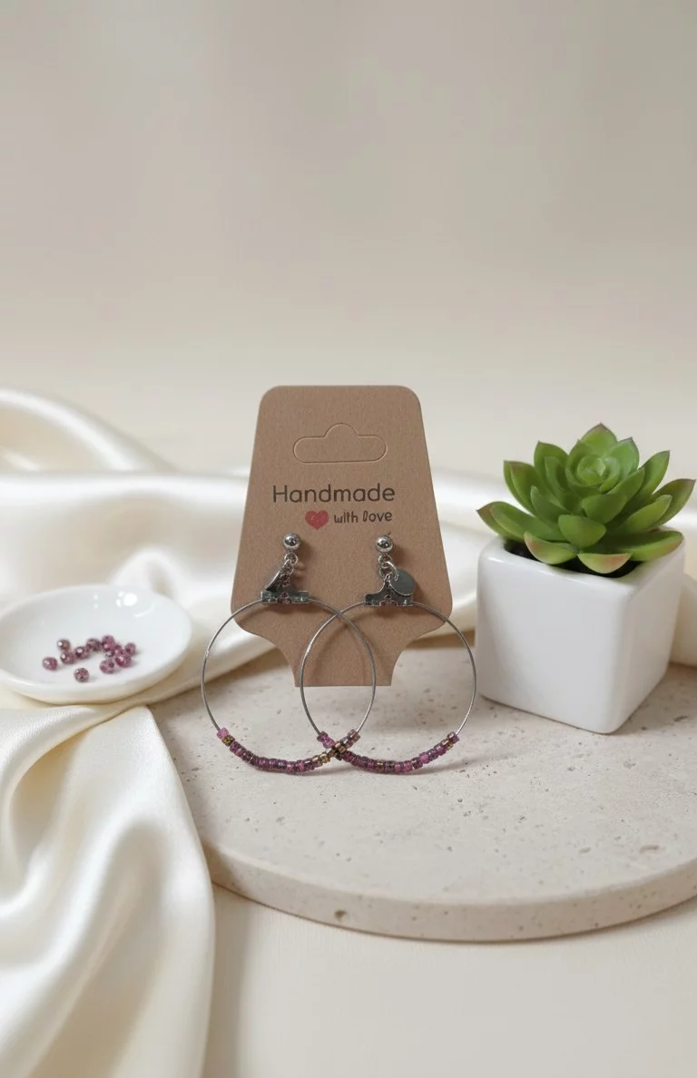 Créoles Artisanales "Éclat Pourpre"